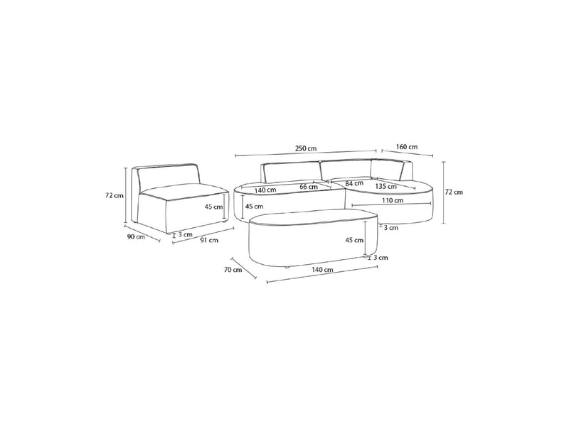 Canapé D'Angle Fixe Modulable - Rousseau - Tissu Chiné - Avec 1 Chauffeuse Et 1 Pouf - Angle Droit