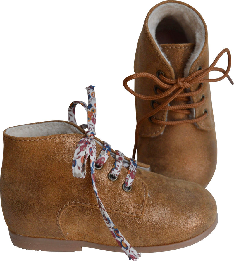 Clarence Soft Lined Ankle Boots - Iridescent Camel Leather - Girls