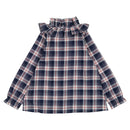 Blouse Chevaleret   Tartan Coton Gots Col Victorien  - Bleu