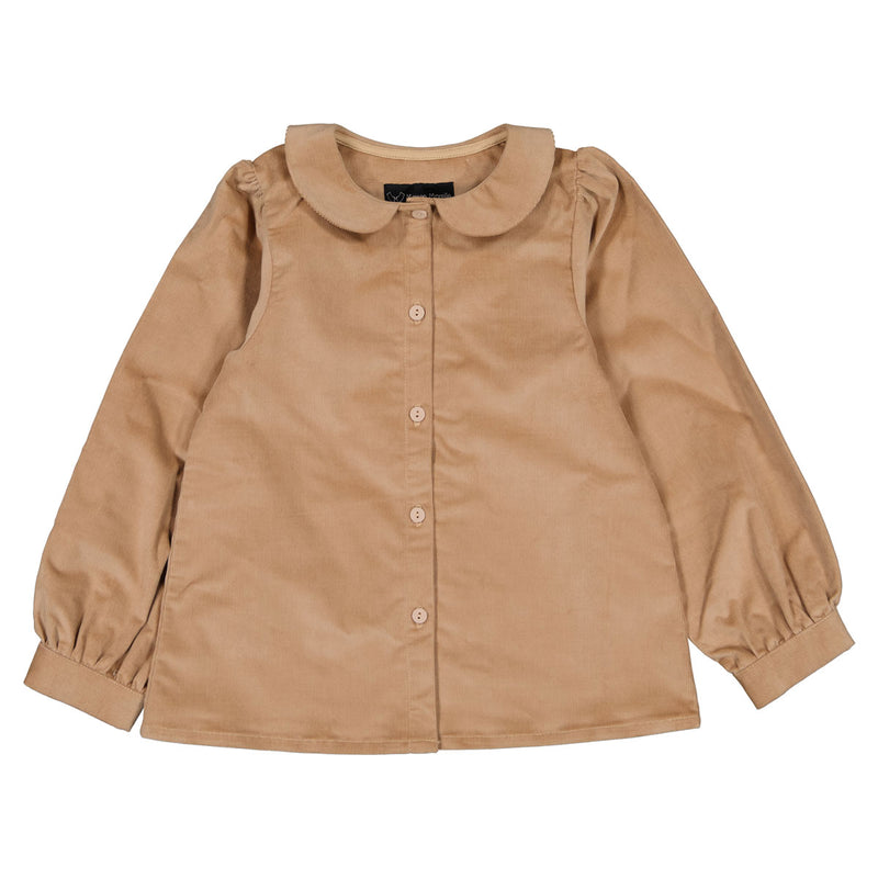 Blouse Charonne   Velours Milleraies Col Amovible En Tulle  - Camel