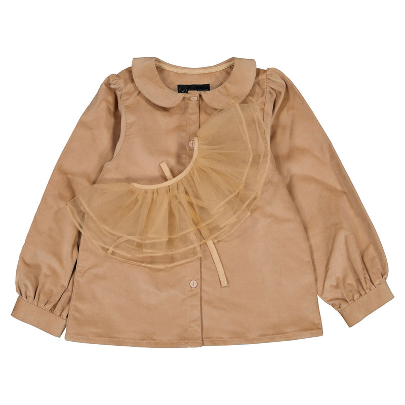 Blouse Charonne   Velours Milleraies Col Amovible En Tulle  - Camel