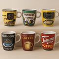 Set of 6 Coffee Cups - Old School - 15 cl - Porcelain - Assorted Designs