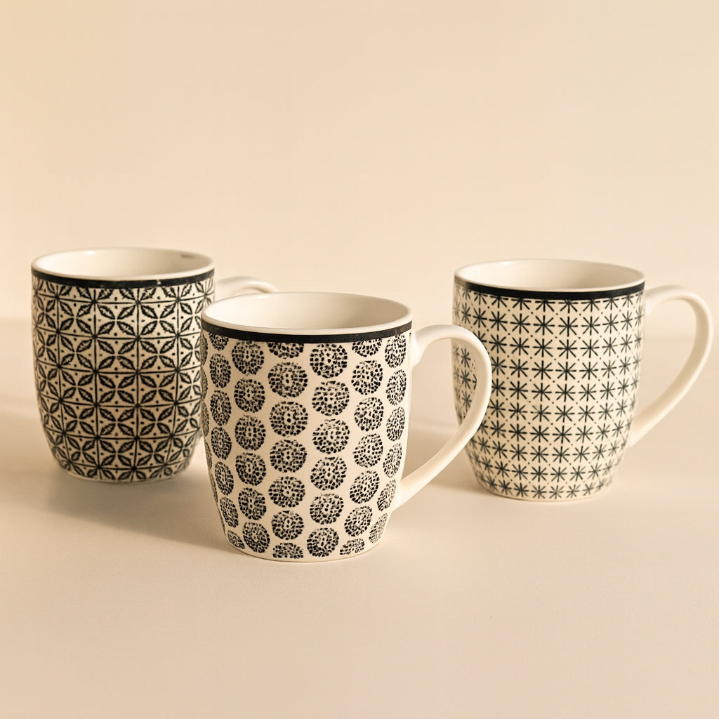 Set of 6 Graphik Porcelain Mugs - 32cl