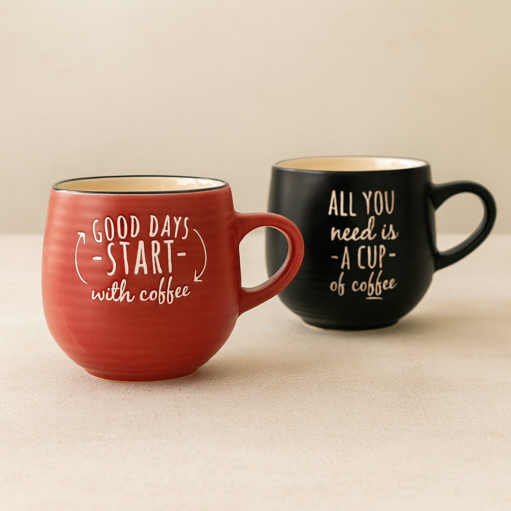 Set of 6 Coffee Break Mugs - 35 cl - Stoneware - Assorted Colours