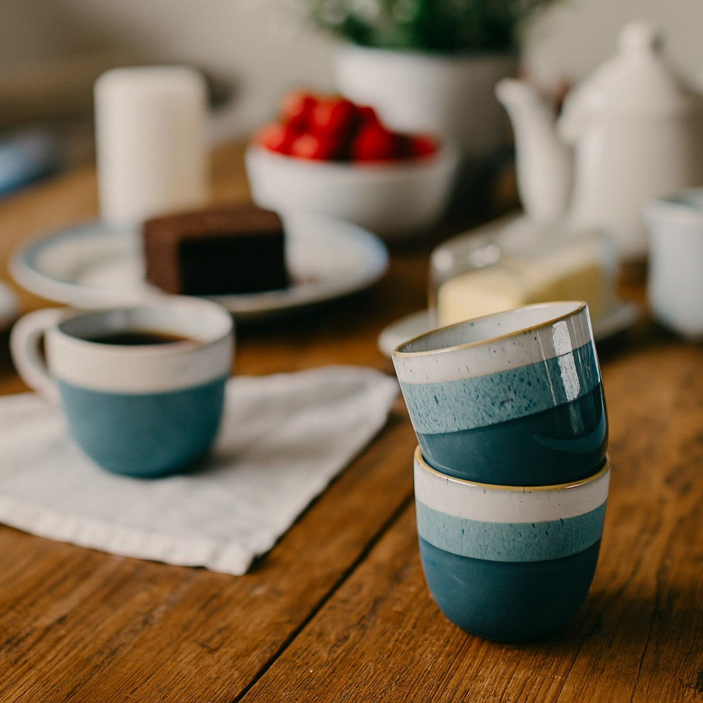 Set of 6 Riga Espresso Cups - 11 cl - Blue Stoneware
