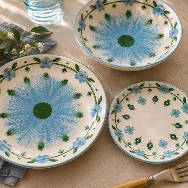 Primavera - Juego de 6 platos llanos - 27 cm - Porcelana - Azul