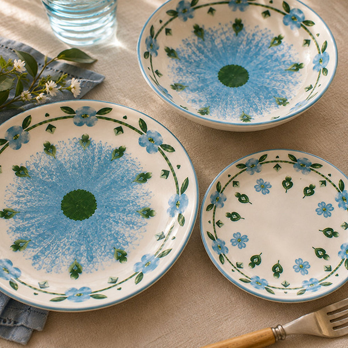 Set of 6 Dessert Plates - Spring - 19.5 cm - Porcelain - Blue