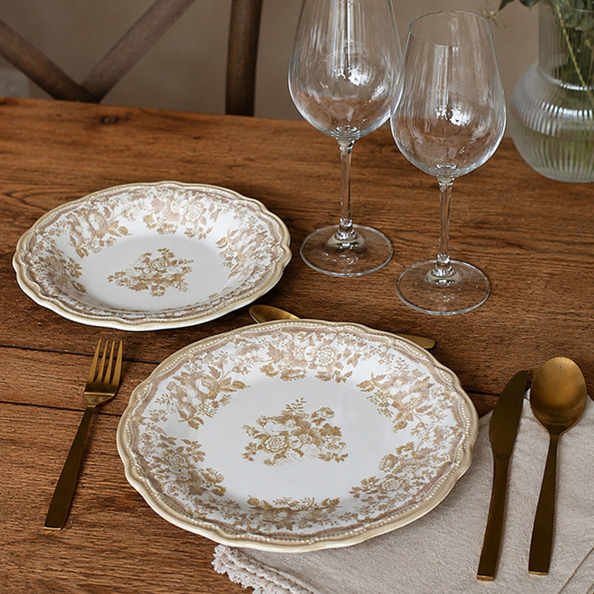 Faustine - Set Van 6 Platte Borden - 26 cm - Steengoed - Honing