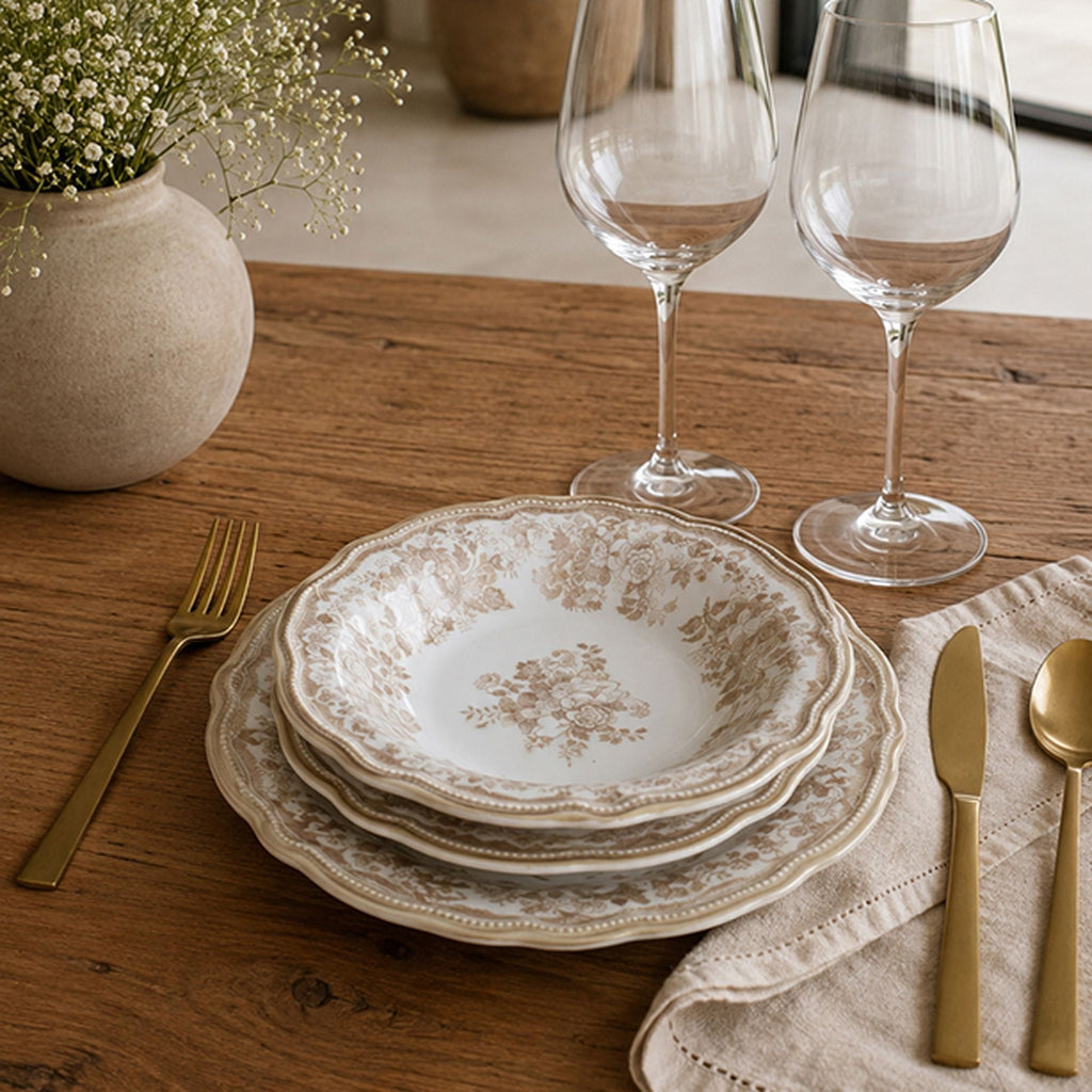 Faustine - Set Van 6 Platte Borden - 26 cm - Steengoed - Honing