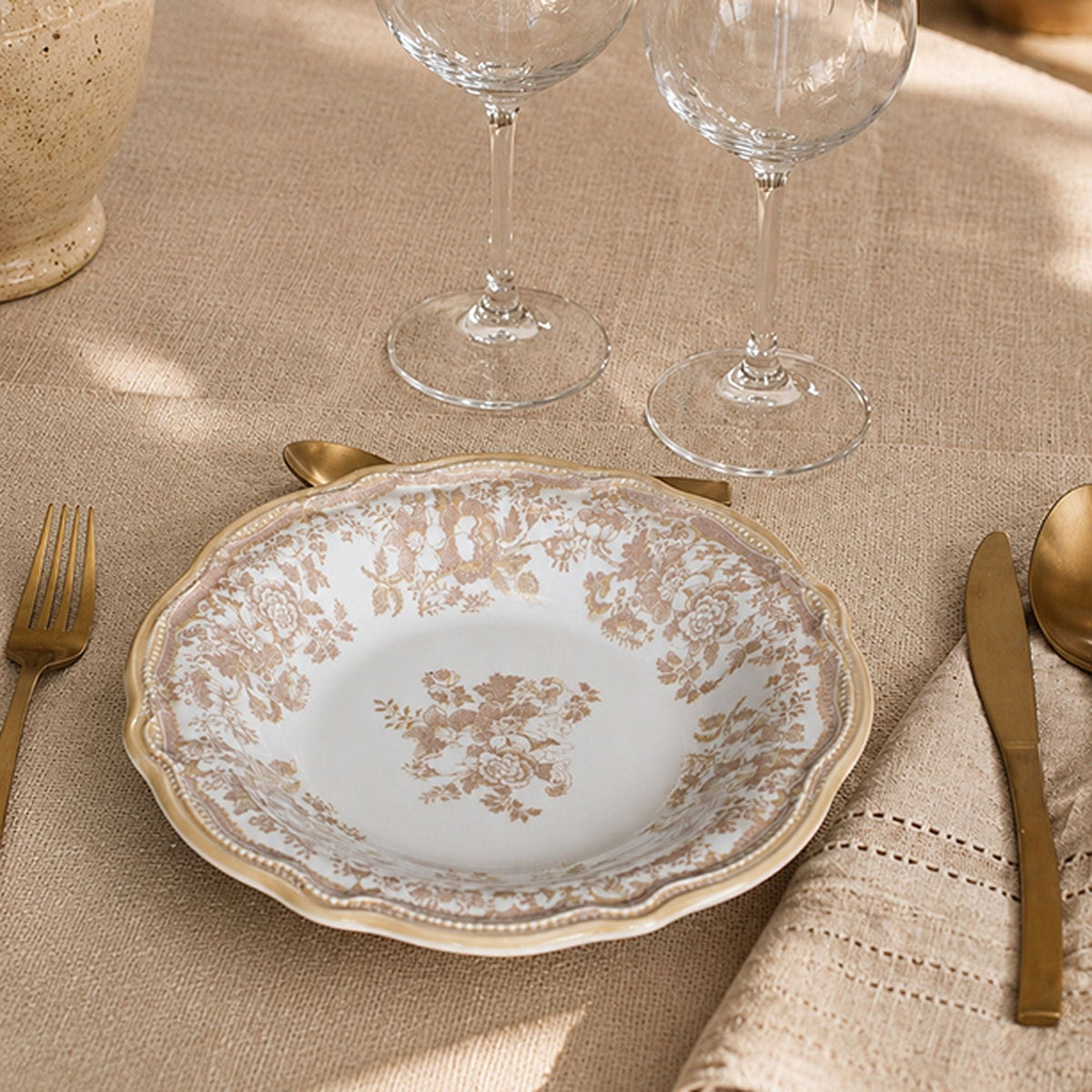 Faustine - Set van 6 diepe borden - 22 cm - Gres - Honing