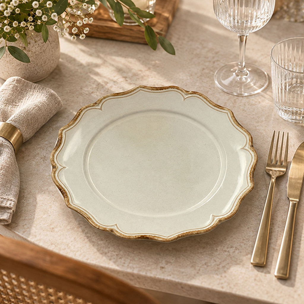 Signature - Set Van 6 Platte Borden - 26,5 cm - Steengoed - Beige