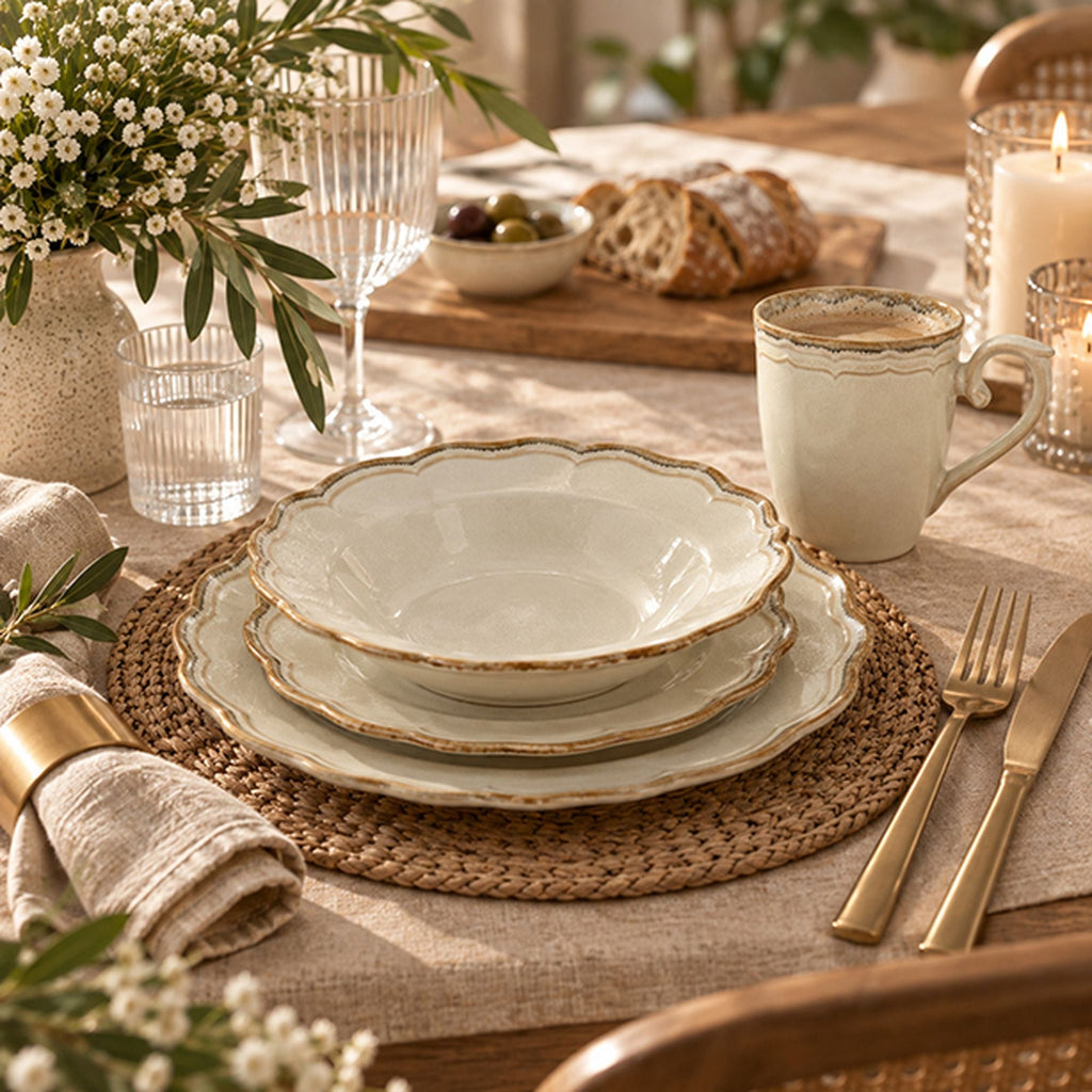 Signature - 6er-Set Dessertteller - 22 cm - Steinzeug - Beige