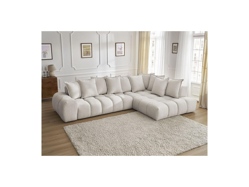 Canapé D'Angle Fixe - Everest - Tissu Texturé - Angle Droit - 10 Coussins