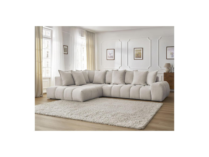 Canapé D'Angle Fixe - Everest - Tissu Texturé - Angle Gauche - 10 Coussins