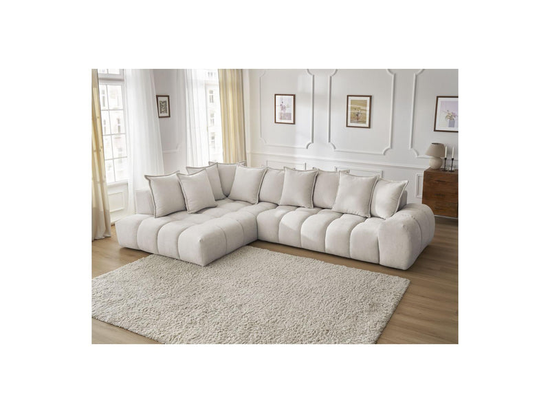 Canapé D'Angle Fixe - Everest - Tissu Texturé - Angle Gauche - 10 Coussins