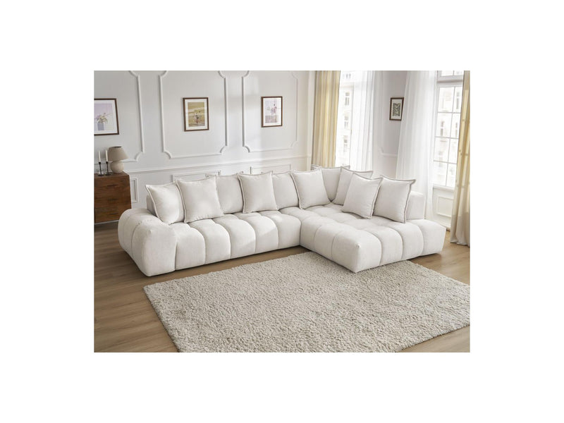 Canapé D'Angle Fixe - Everest - Tissu Texturé - Angle Droit - 10 Coussins