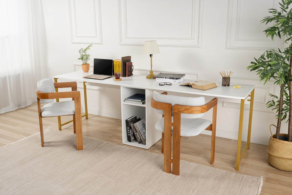Twin Study Desk - Escritorio - Blanco/Dorado