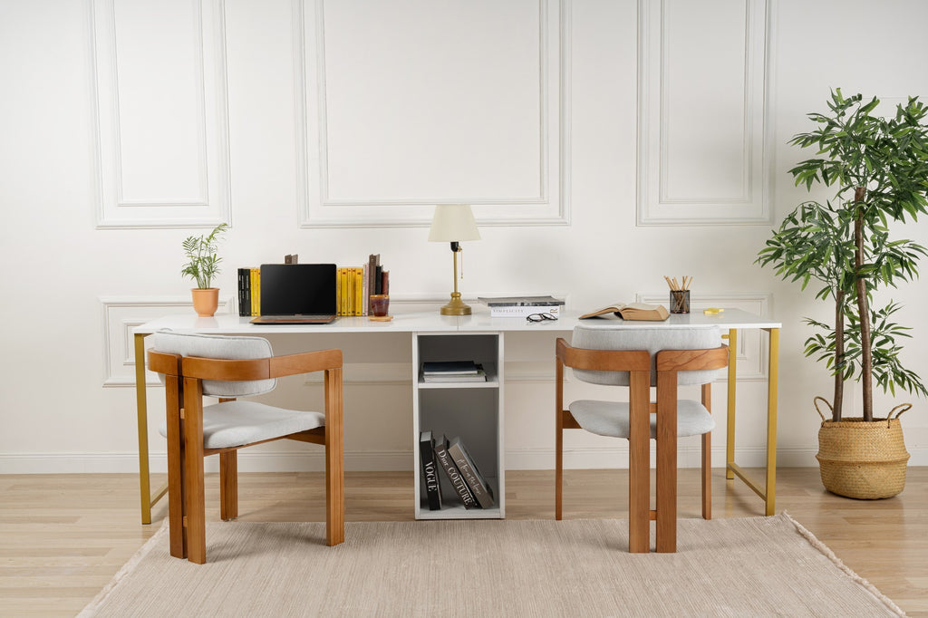 Twin Study Desk - Escritorio - Blanco/Dorado