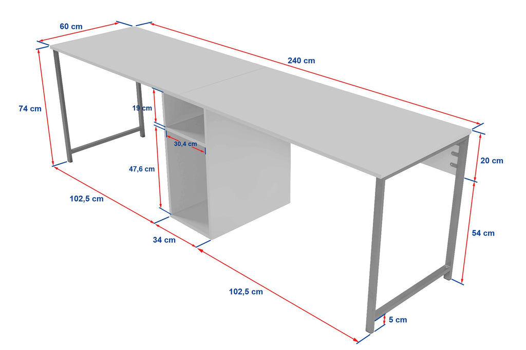 Twin Study Desk - Escritorio - Blanco/Dorado