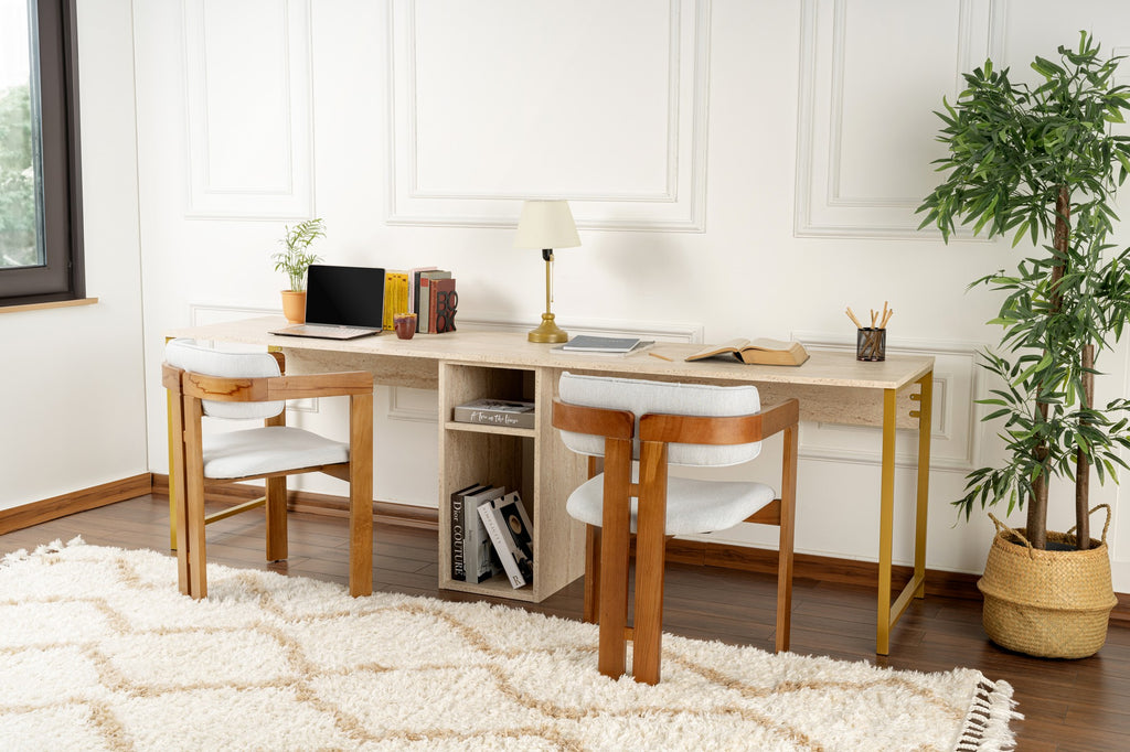 Twin Study Desk - Desk - Travertine/Gold