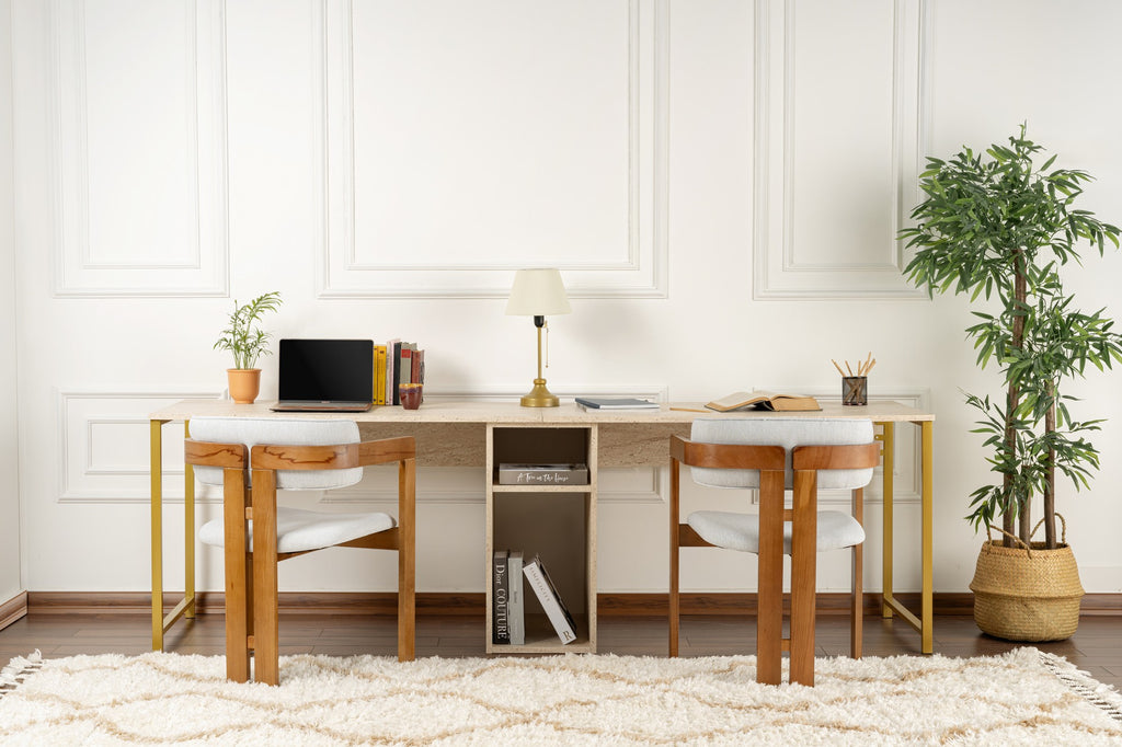 Twin Study Desk - Desk - Travertine/Gold
