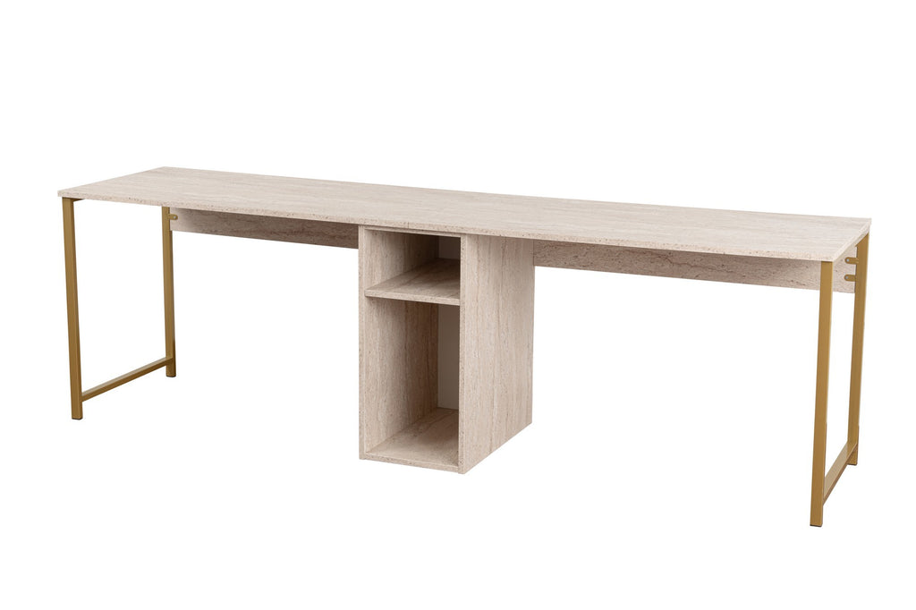 Twin Study Desk - Desk - Travertine/Gold
