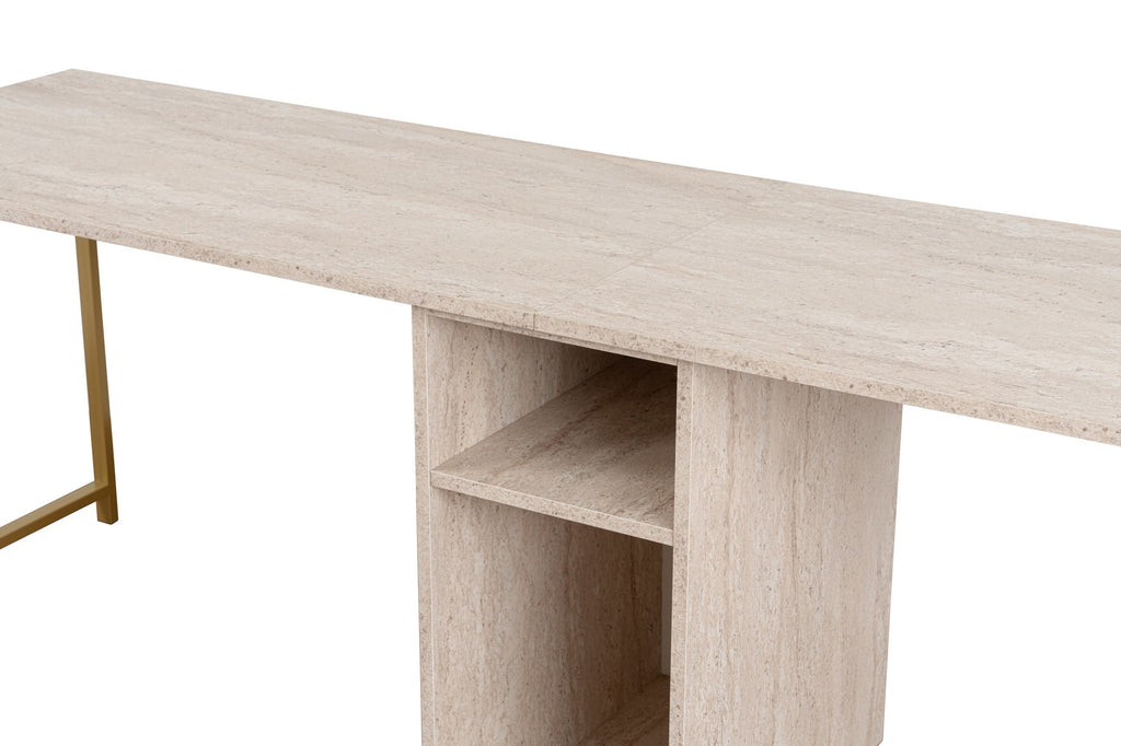 Twin Study Desk - Desk - Travertine/Gold
