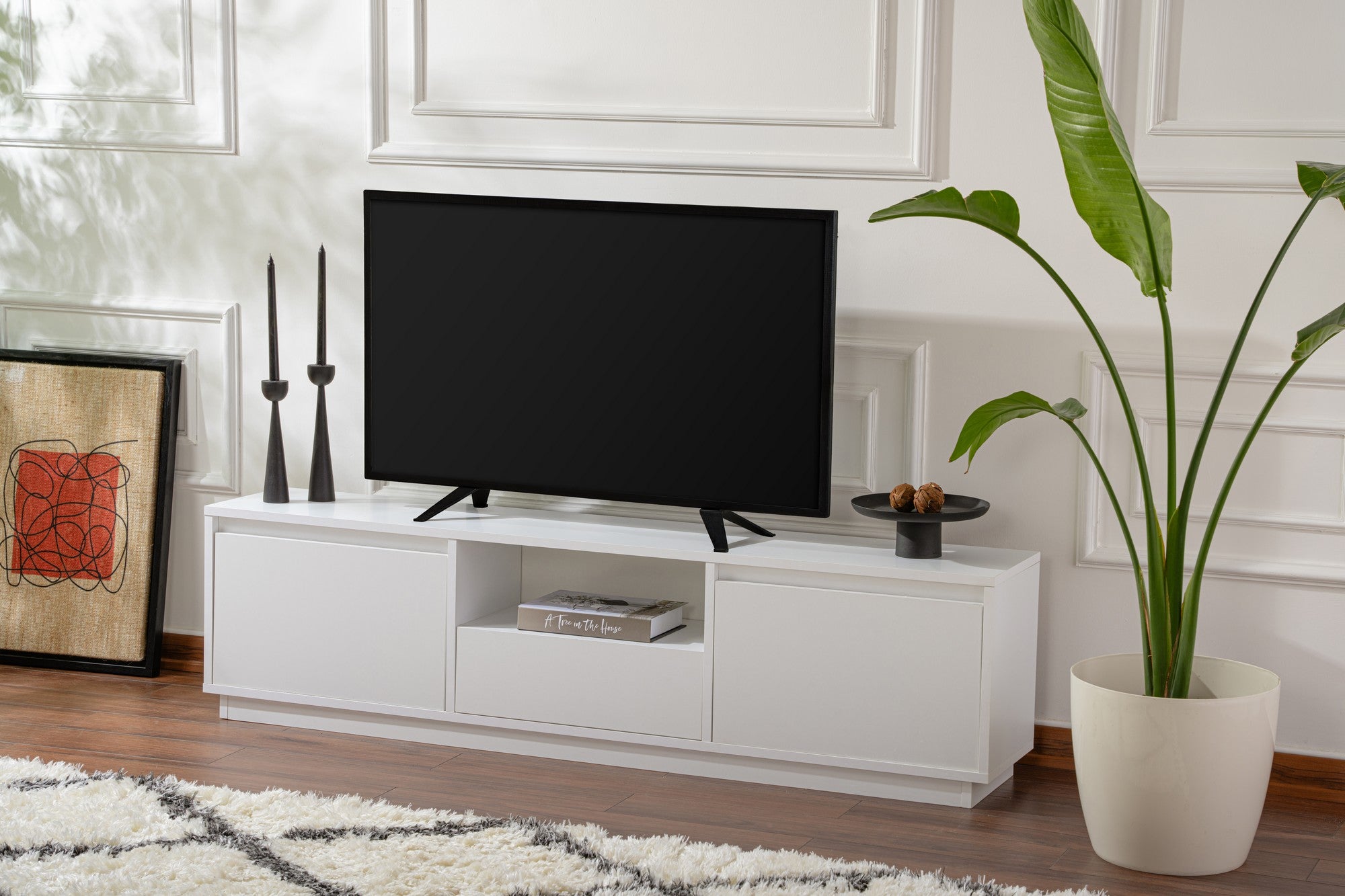 Vanguard - TV Stand - Natural White