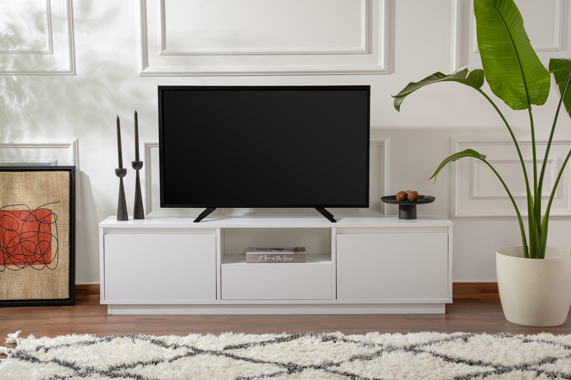 Vanguard - TV Stand - Natural White