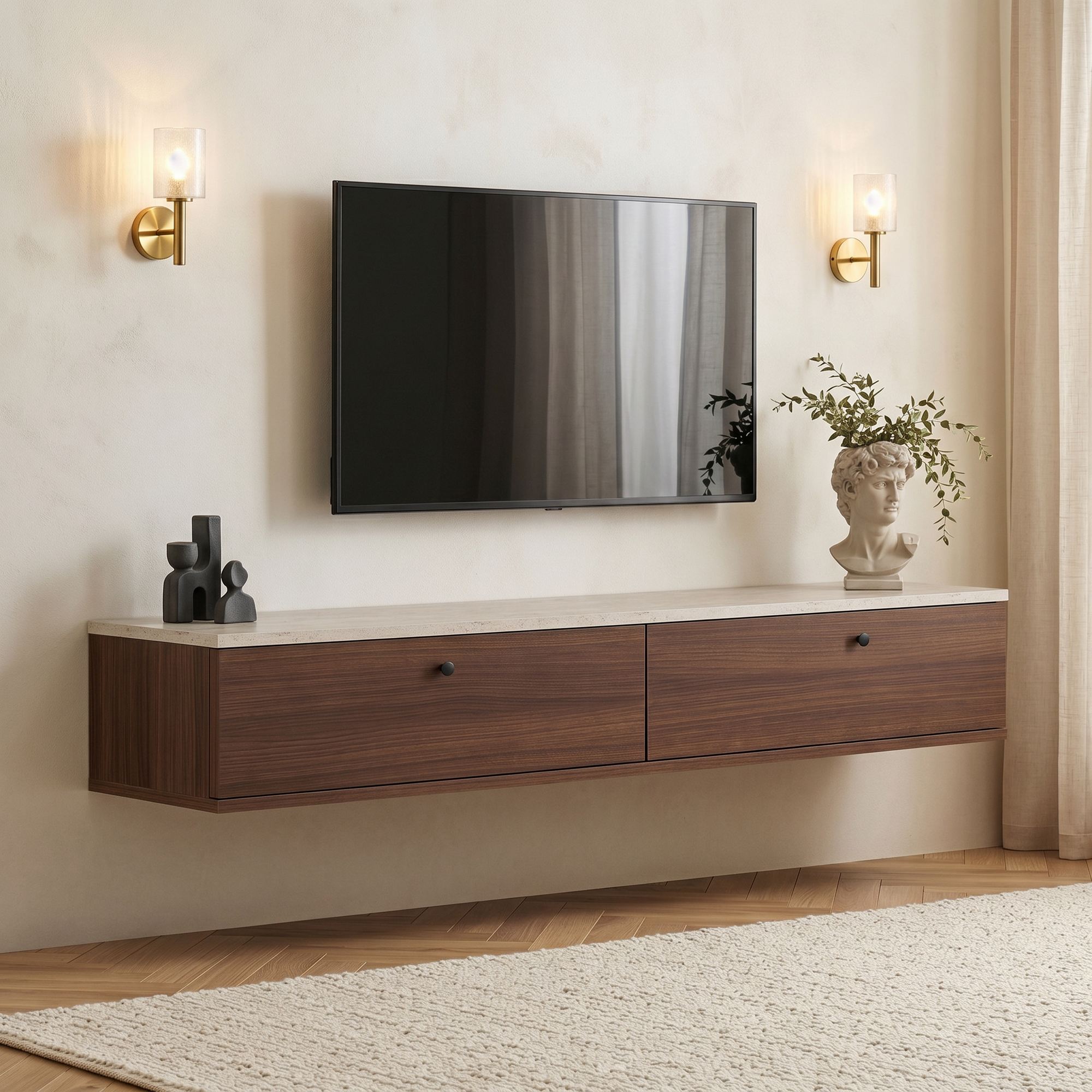 Meubles Tv Ligne 160 - Travertin / Noyer