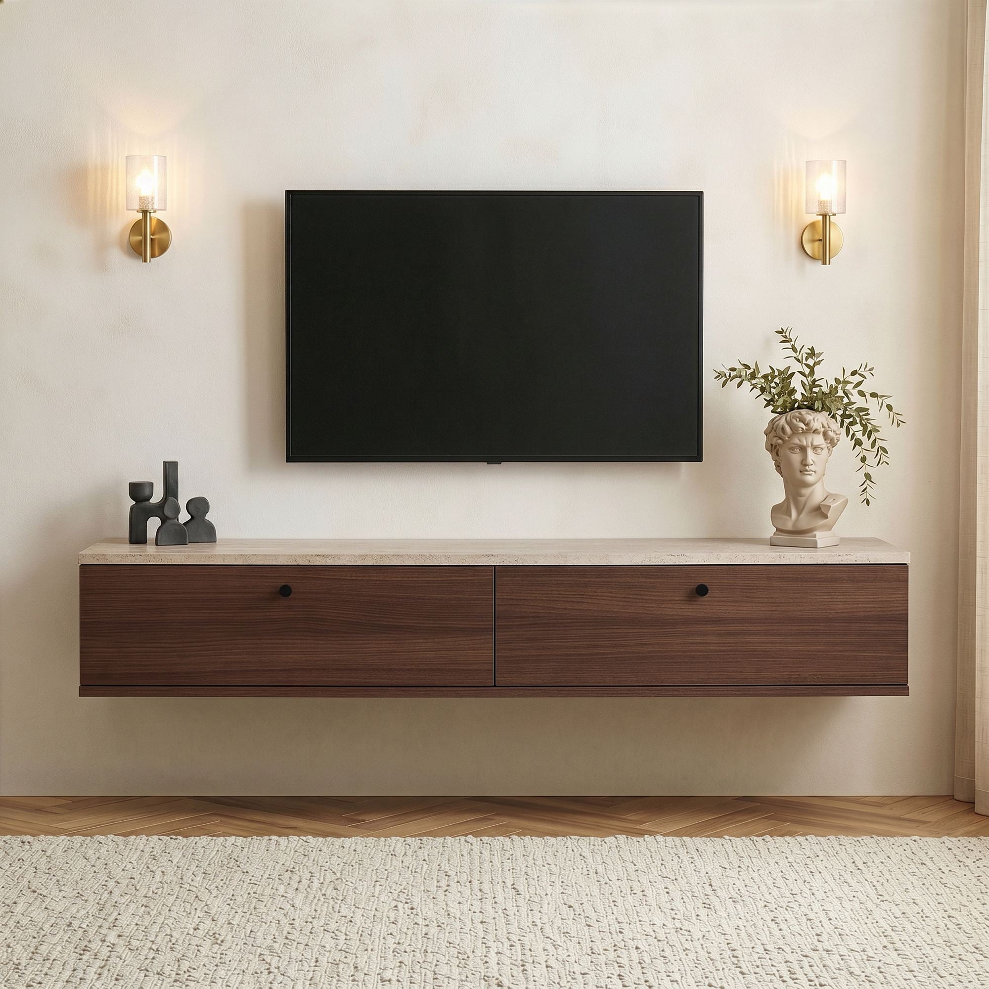 Meubles Tv Ligne 160 - Travertin / Noyer