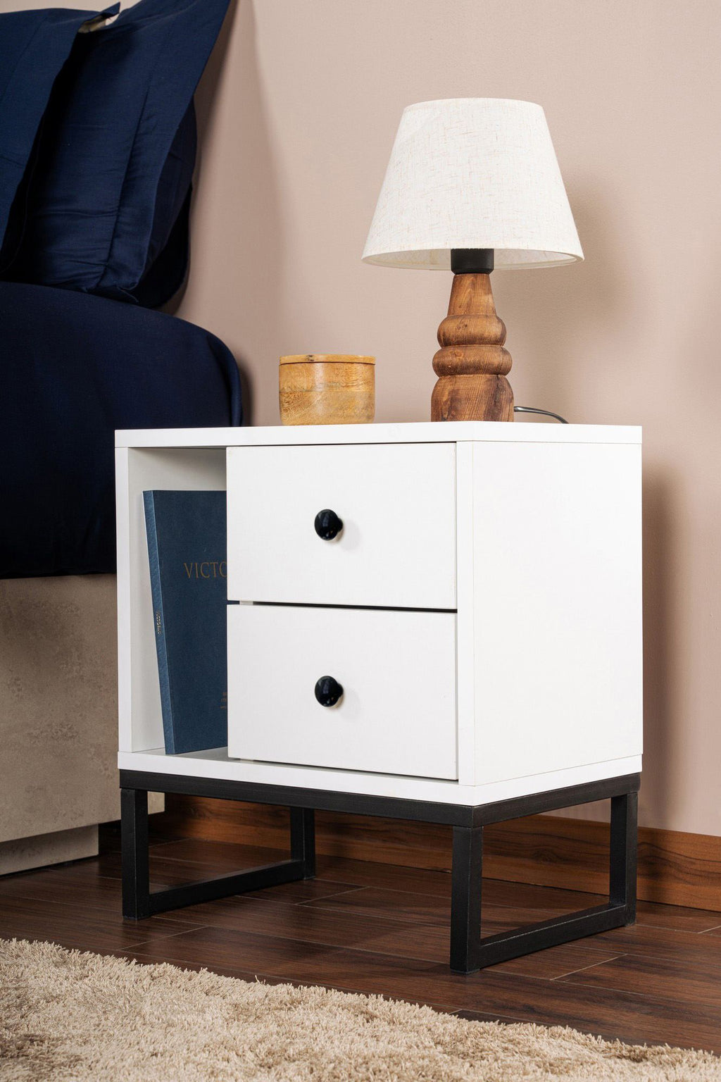 Glimmer - Bedside Table - White/Black