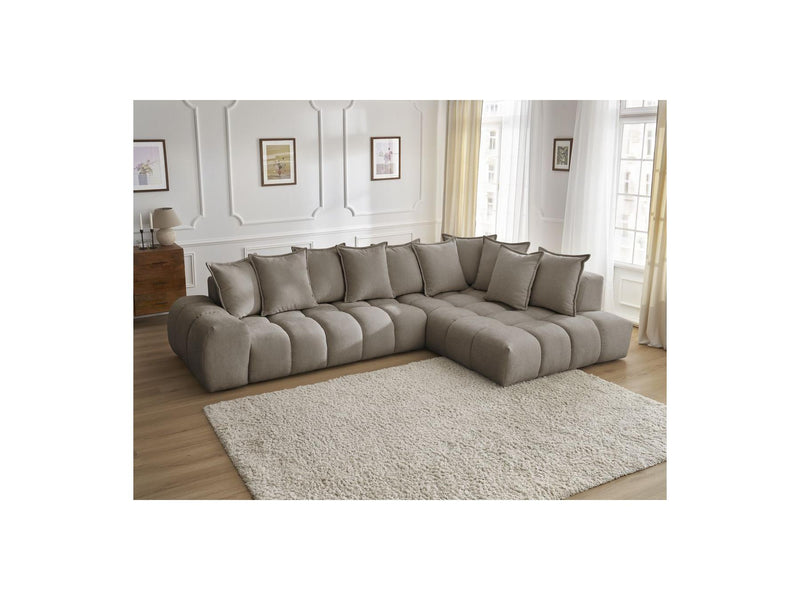 Canapé D'Angle Fixe - Everest - Tissu Texturé - Angle Droit - 10 Coussins