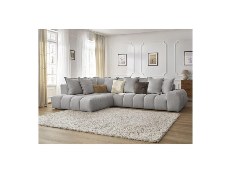 Canapé D'Angle Fixe - Everest - Tissu Texturé - Angle Gauche - 10 Coussins
