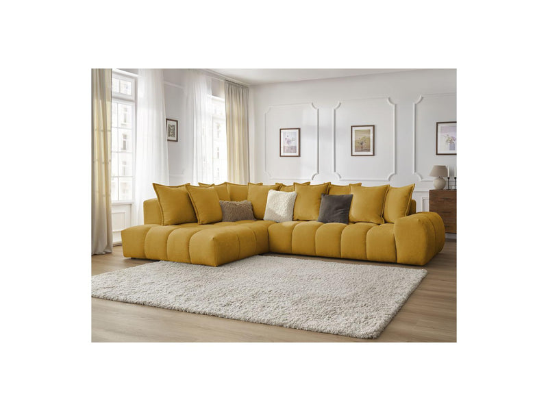 Canapé D'Angle Fixe - Everest - Tissu Texturé - Angle Gauche - 10 Coussins