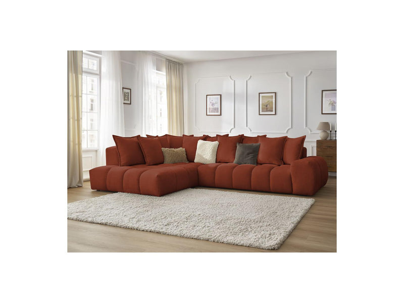Canapé D'Angle Fixe - Everest - Tissu Texturé - Angle Gauche - 10 Coussins