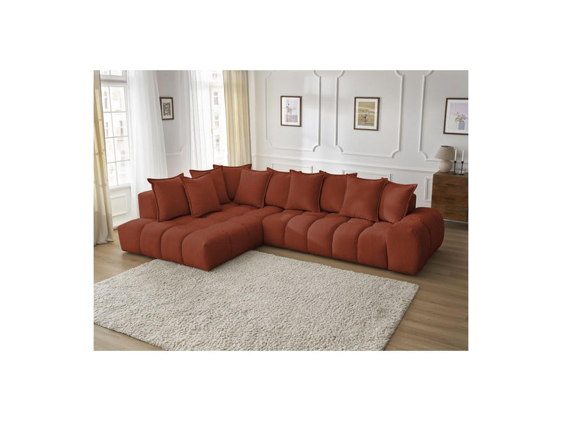 Canapé D'Angle Fixe - Everest - Tissu Texturé - Angle Gauche - 10 Coussins