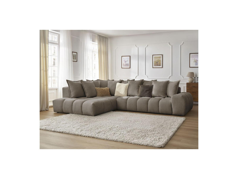 Canapé D'Angle Fixe - Everest - Tissu Texturé - Angle Gauche - 10 Coussins