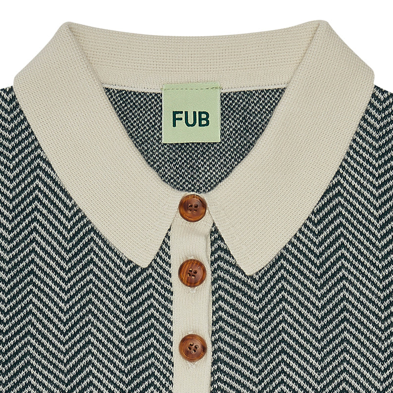 Fub - Polo Zigzag De Algodón Orgánico Crudo/Verde Profundo
