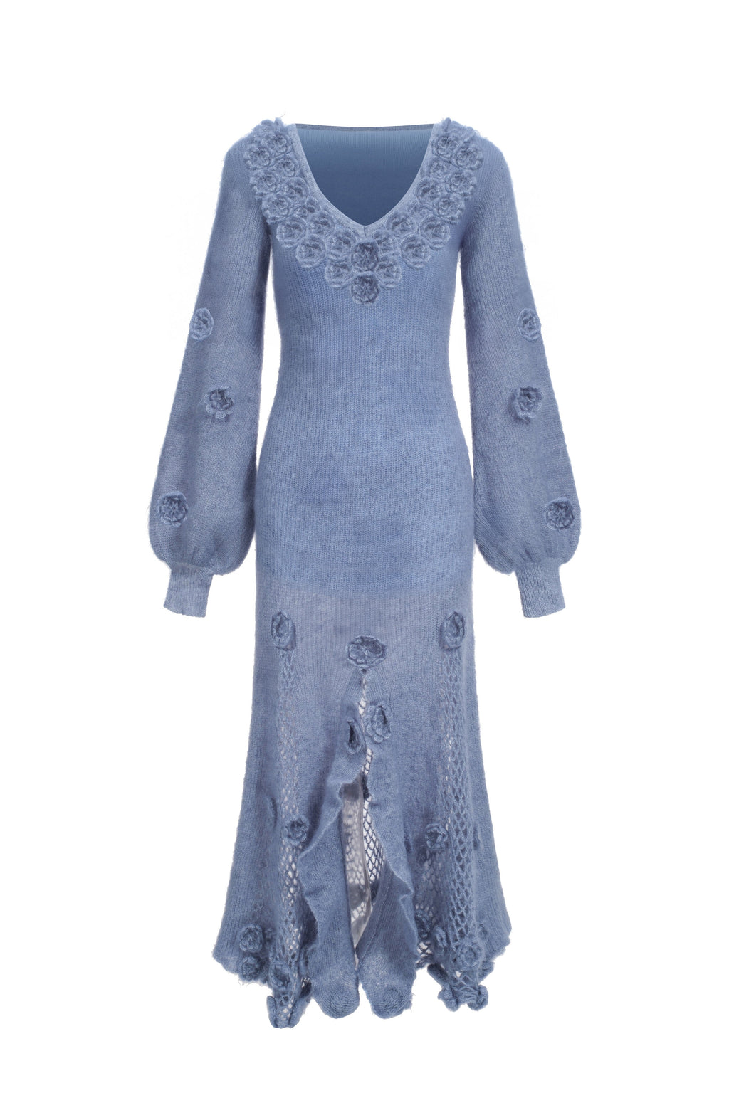 Abito in mohair misto all'uncinetto con fiori - Blu