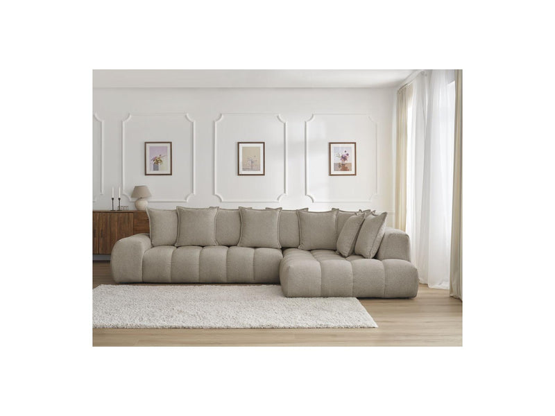 Canapé D'Angle Fixe - Everest - Tissu Chiné - Angle Droit - 10 Coussins