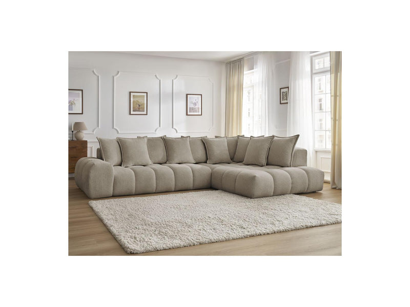 Canapé D'Angle Fixe - Everest - Tissu Chiné - Angle Droit - 10 Coussins