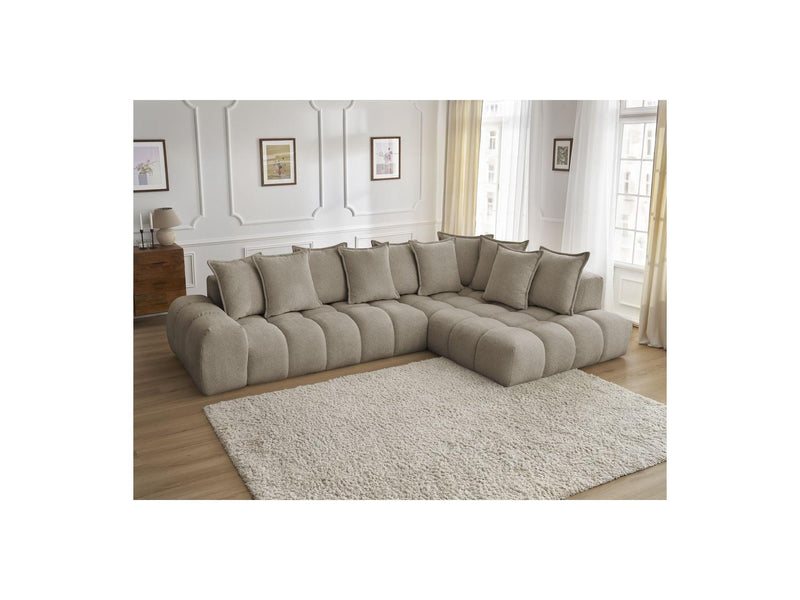 Canapé D'Angle Fixe - Everest - Tissu Chiné - Angle Droit - 10 Coussins
