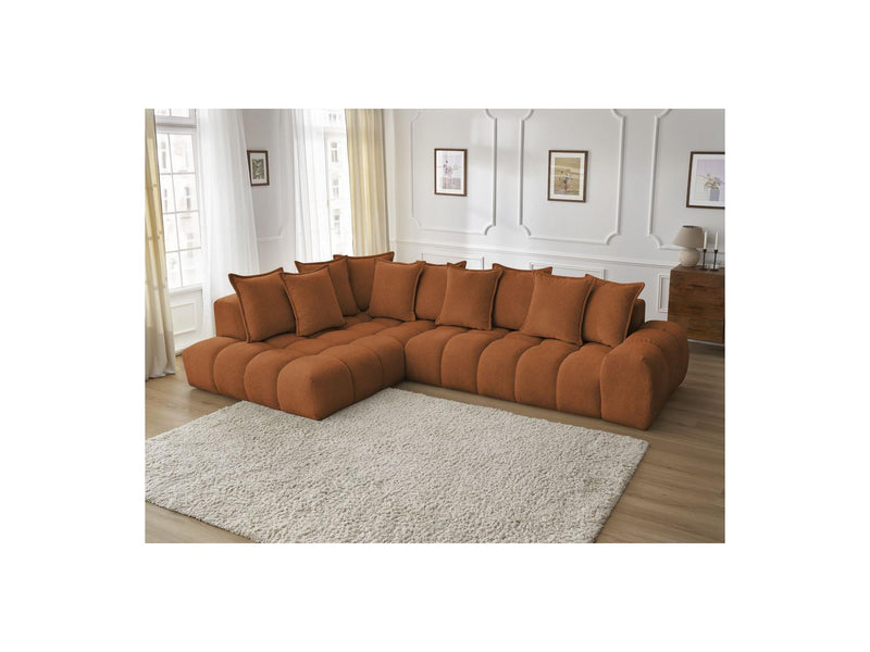 Canapé D'Angle Fixe - Everest - Tissu Chiné - Angle Gauche - 10 Coussins