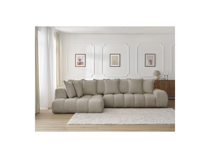 Canapé D'Angle Fixe - Everest - Tissu Chiné - Angle Gauche - 10 Coussins