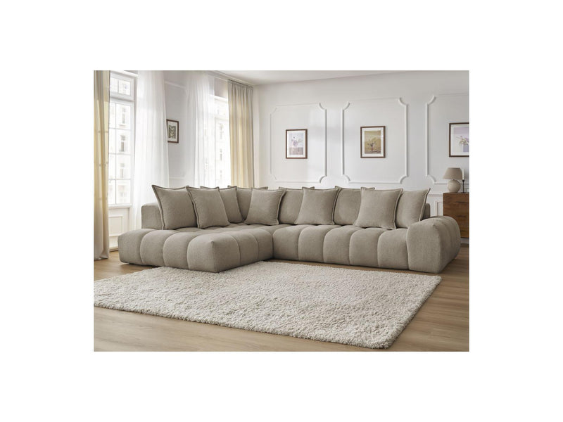 Canapé D'Angle Fixe - Everest - Tissu Chiné - Angle Gauche - 10 Coussins