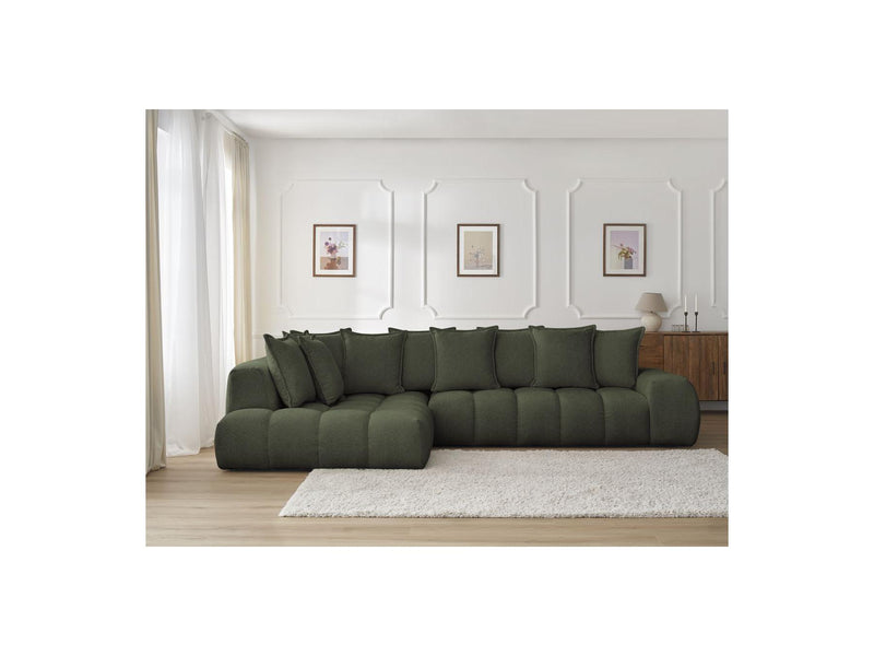Canapé D'Angle Fixe - Everest - Tissu Chiné - Angle Gauche - 10 Coussins