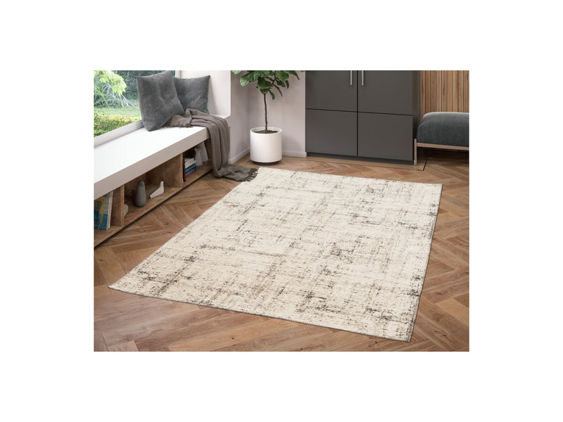 Tapis Poils Ras Maggie Motif Abstrait - Beige/Crème