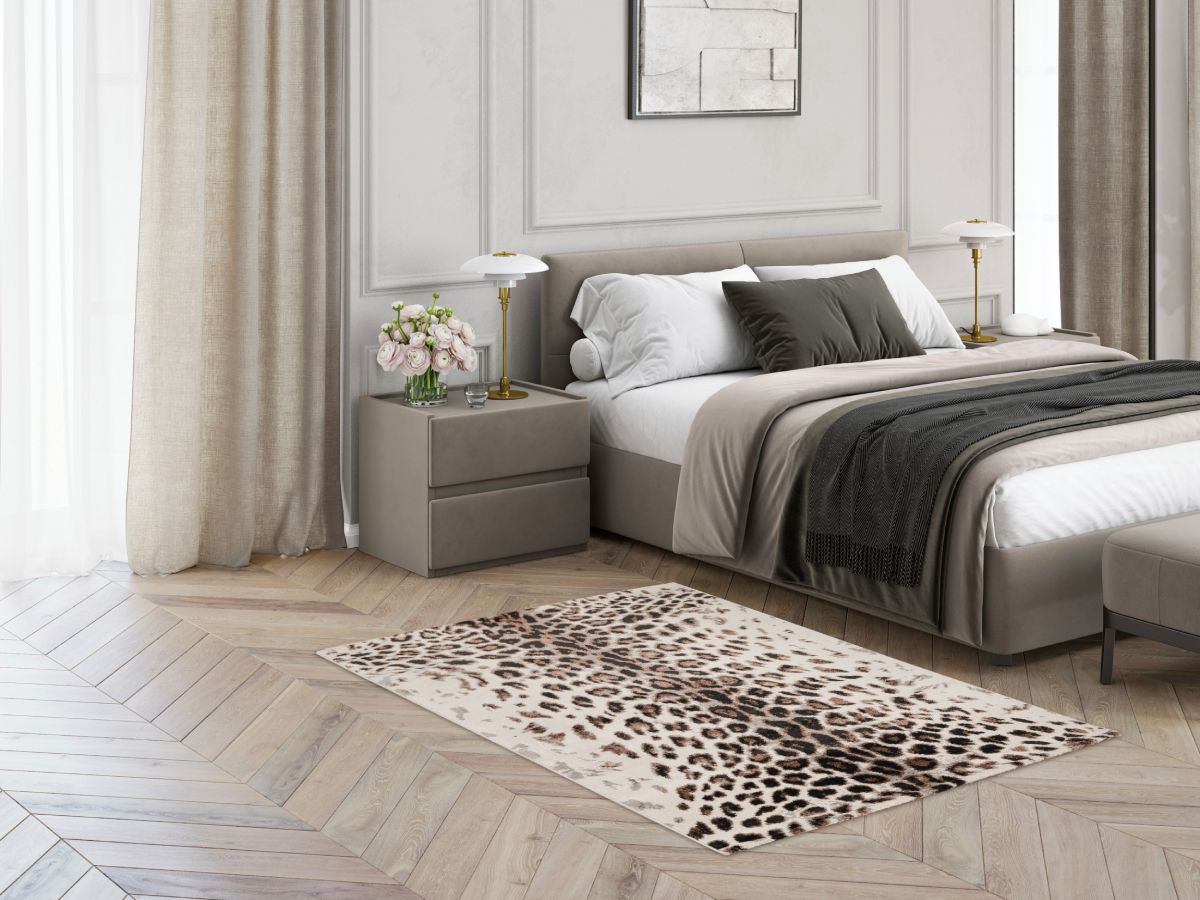 Meryl - Tapis Poils Ras - Motif Léopard - Marron