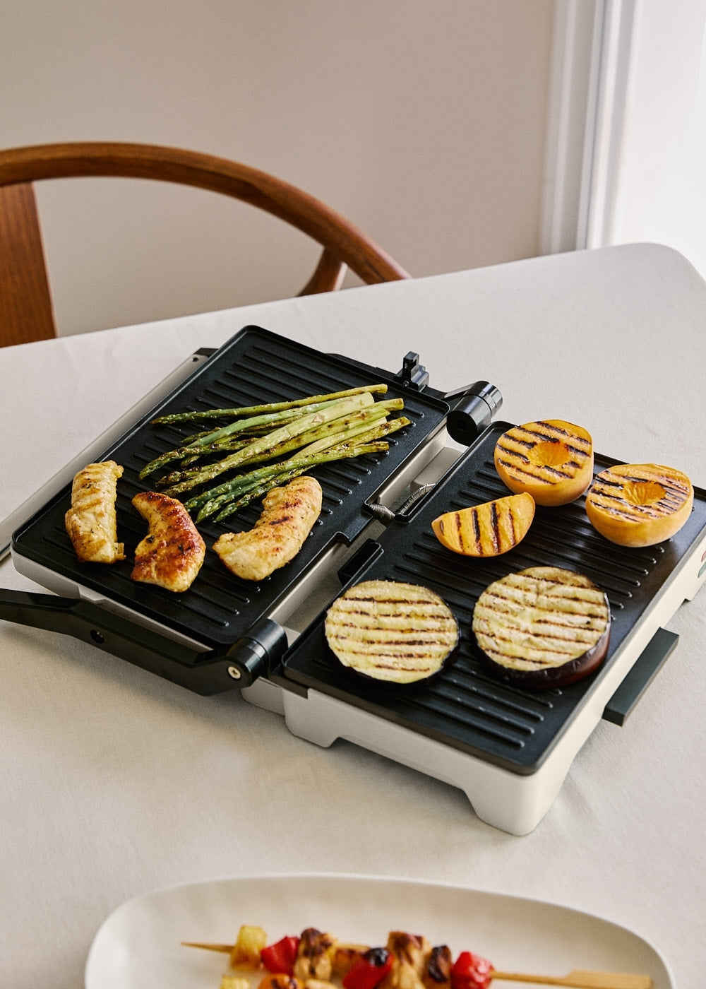 Stone Grill Easy - Grill Et Presse-Panini Multifonction 1600W Ouverture À 180° - Blanc Cassé